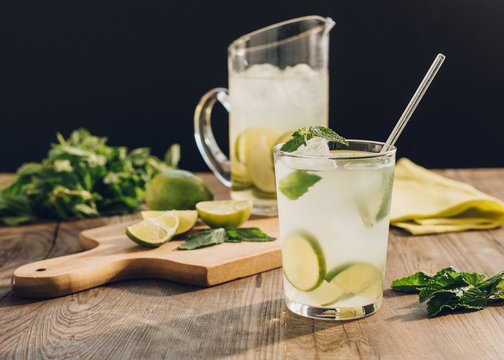 Mojito cocktail on wooden table