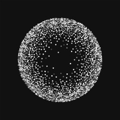 Silver glitter. Round frame with silver glitter on black background. Incredible Vector illustration.