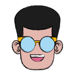 Cute boy with glasses cartoon icon vector illustration graphic design