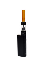 vape with a yellow filter of the cigarette inside
