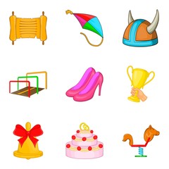 Girl entertainment icons set, cartoon style