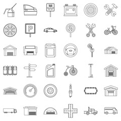 Gate icons set, outline style