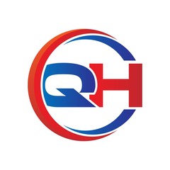 qh logo vector modern initial swoosh circle blue and red