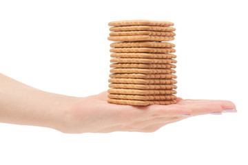 stack of cookies in hand