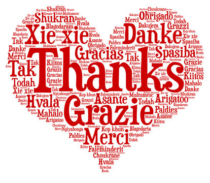 Words cloud concept of thanks, heart shape.