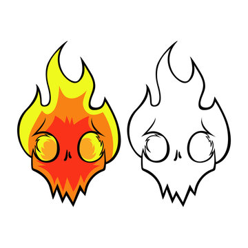 Flaming skull. Cartoon logo