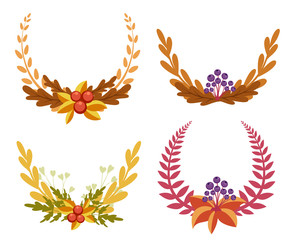 Set with floral elements and leaves.decorative elements for your design. Leaves, swirls, floral Flat design style vector illustration. Web site page and mobile app design element