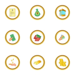 Bank icons set, cartoon style