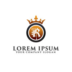 Luxury Letter R with crown Logo design concept template