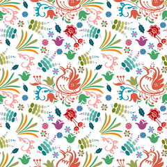 Fototapeta na wymiar beautiful bird floral colorful pattern background hand drawn