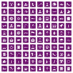 100 church icons set grunge purple