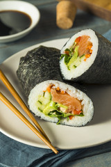 Raw Homemade Salmon Sushi Burrito