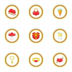 Gift icons set, cartoon style