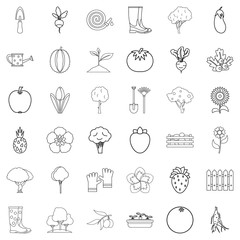 Garden icons set, outline style