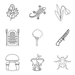 Forest gift icons set, outline style