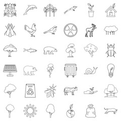 Nature icons set, outline style