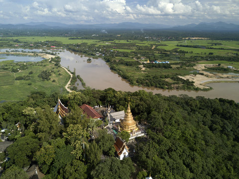 Aerial view at Wat Phra That Doi Noi temple in Chiangmai, Thailand.
