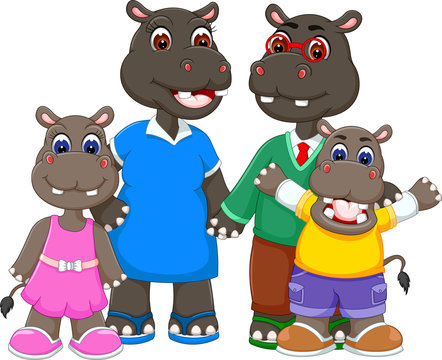 happy family of hippo cartoon