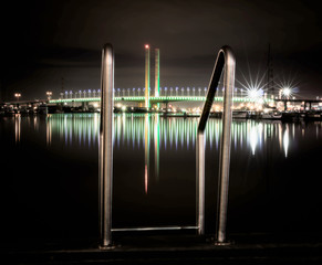 Bolte bridge at night with ladder in the foreground on a cloudless night in winter. The bolte...