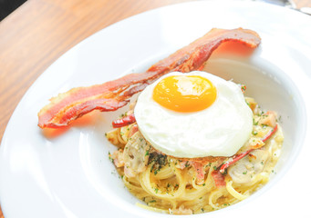 Delicious Carbonara spaghetti with egg