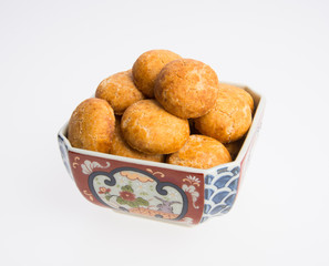 Peanut cookies or Chinese traditional peanut cookies on a background.