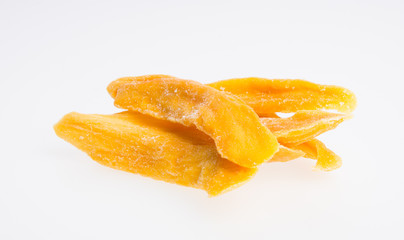 Fototapeta na wymiar Dried Mango or Dried Mango slices on a background.