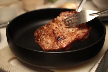 Home made ,Ready served of pork steak.