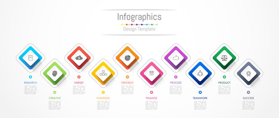 Infographic design elements for your business data with 10 options, parts, steps, timelines or processes. Vector Illustration.