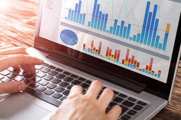 Person Working With Graphs On Laptop