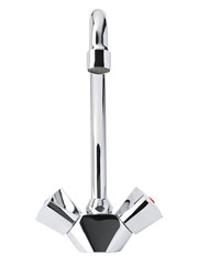 Mixer cold hot water. Modern faucet  bathroom.  Kitchen tap  . Isolated  white background. Chrome-plated metal.