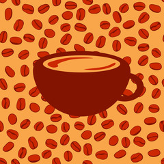 coffee cup and grains. vector image