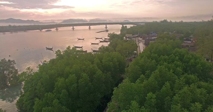 fishing village in mangrove forest beside Siri Lanta bridge.SiriLanta bridge across the sea coherence between Koh Lanta Noi and Koh Lanta Yai.