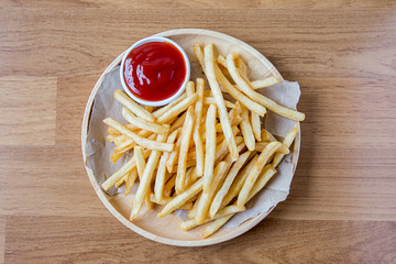 Fresh Potatoes Tasty french fries with ketchup fast food products