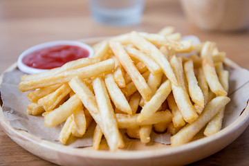 Fresh Potatoes Tasty french fries with ketchup fast food products