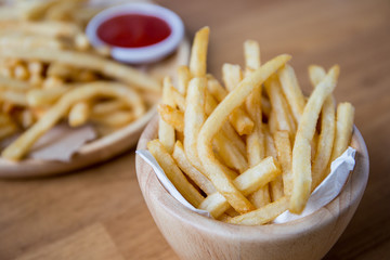 Fresh Potatoes Tasty french fries with ketchup fast food products