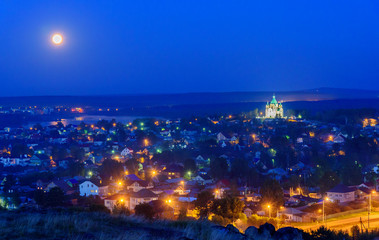 View on Nizhny Tagil with Alexander Nevsky church at night. Russia