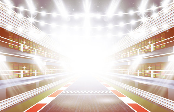 Race Track Arena with Spotlights and Finish Line.