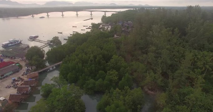 sunrise above Siri Lanta bridge.SiriLanta bridge across the sea coherence between Koh Lanta Noi and Koh Lanta Yai.
