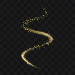 Gold glittering trail sparkling stardust abstract particles on background. Use for your product element.
