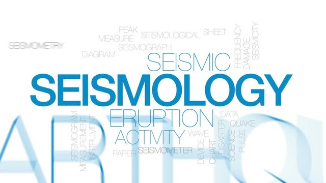 Seismology word cloud, text design animation. Kinetic typography.