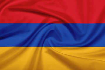 Armenia flag with fabric texture.