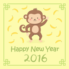 Chinese New Year 2016 Cute Monkey Zodiac Character Vector Illustration Cartoon Greeting Card