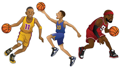 Fototapeta na wymiar cartoon of basketball players in set