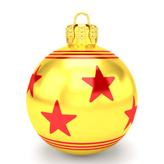 3d render of golden christmas bauble with pattern over white background - merry christmas concept