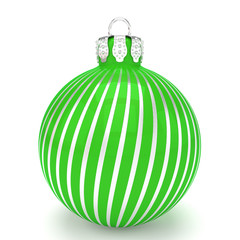 3d render of green christmas bauble with pattern over white background - merry christmas concept