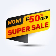 Super sale discount banner design. Layout for online shopping, product, promotions, website and brochure.Special offer 50% off. Vector template background.