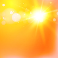 The warm sun light flash over orange abstract background. Vector illustration, contains transparencies, gradients and effects.