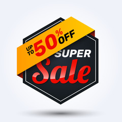 Super sale discount banner design. Layout for online shopping, product, promotions, website and brochure.Special offer 50% off. Vector template background.