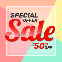 Super sale discount banner design. Layout for online shopping, product, promotions, website and brochure.Special offer 50% off. Vector template background.