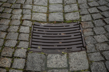 Drain cover in the middle of a road